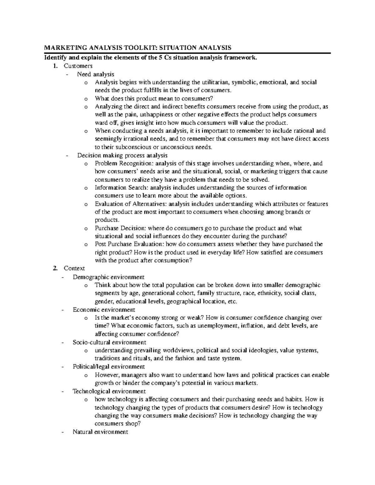 Situational Analysis Lecture Notes and Exam Notes MARKETING