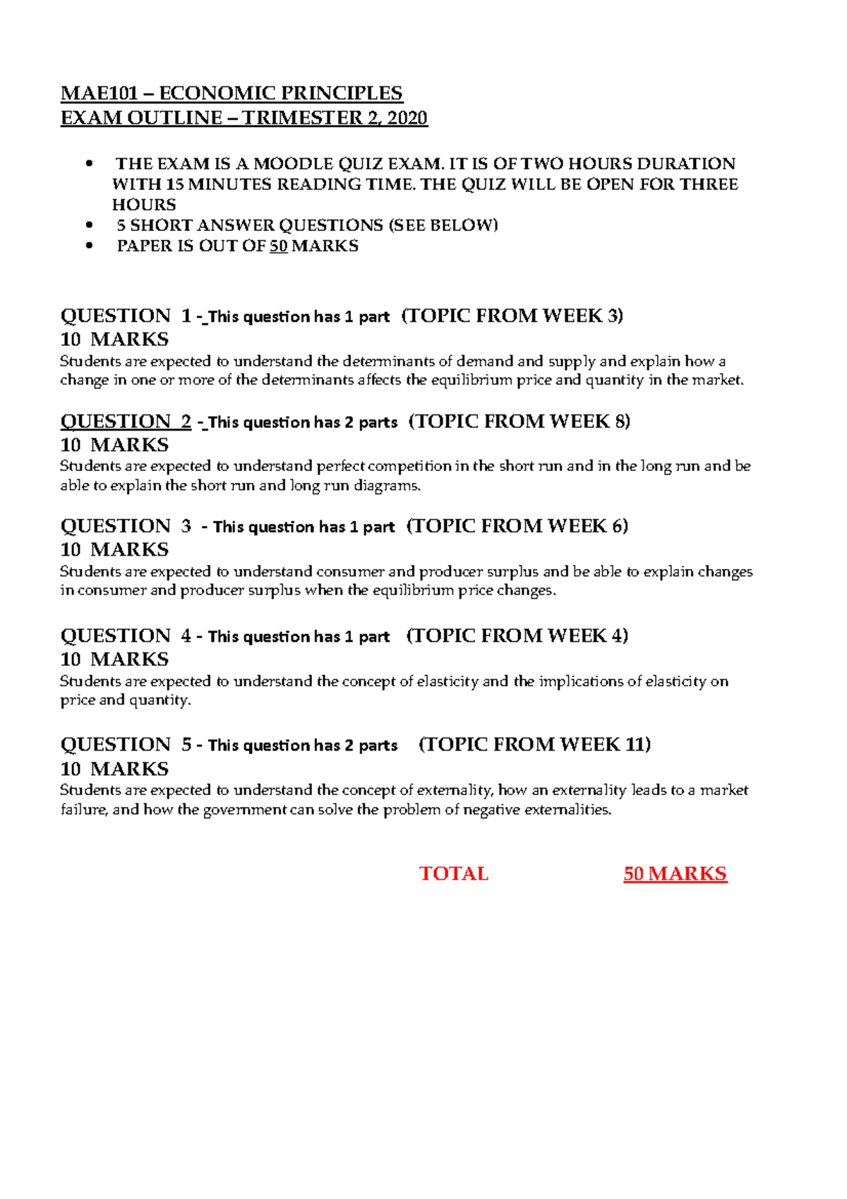 Exam Outline Trimester 2 2020 - MAE101 – ECONOMIC PRINCIPLES EXAM ...