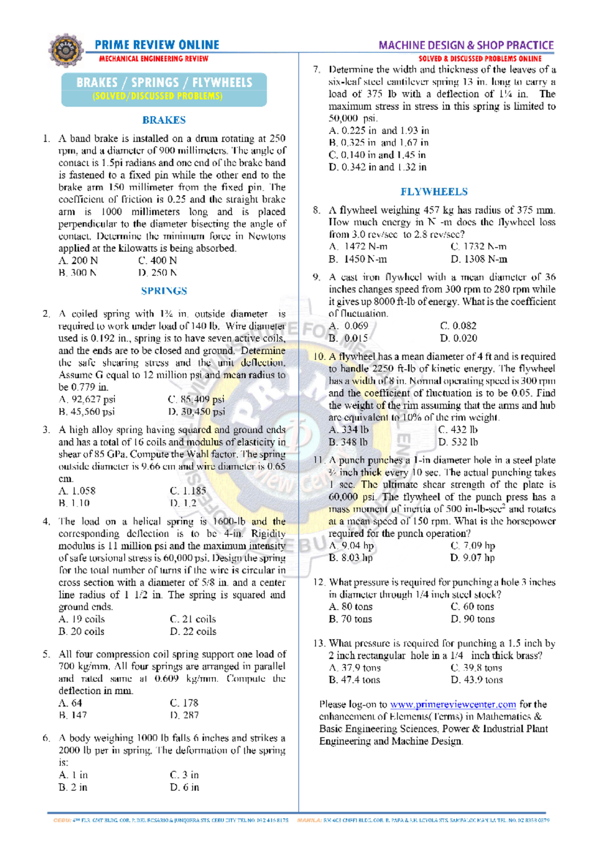Brakes, Springs, and Flywheels Mechanical Engineering Studocu