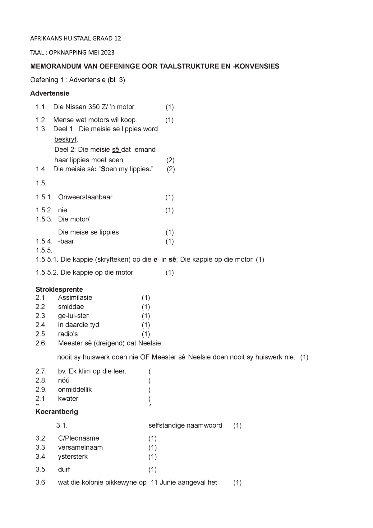 Afrikaans Huistaal Graad 12 Opknapping Taal Mei 2023 - AFRIKAANS ...