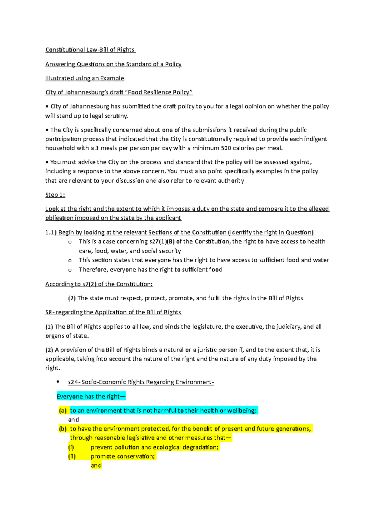 Topic 7- Socio Economic Rights Answer Summary - Constitutional Law-Bill ...