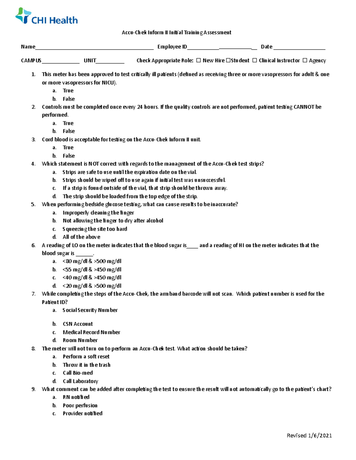 NUR 230 Accuchek initial training 2021 - Accu-Chek Inform II Initial ...