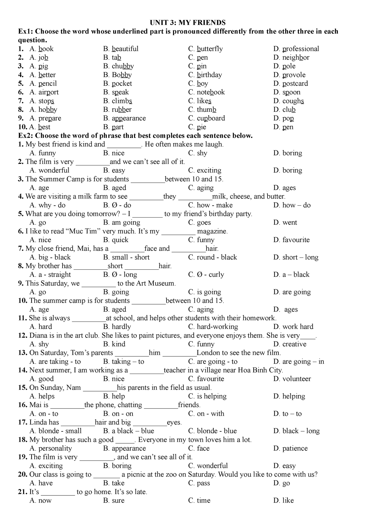 G6 Week 8 - Grade 6 English - Unit 3: My Friends Ex1: Choose The Word 