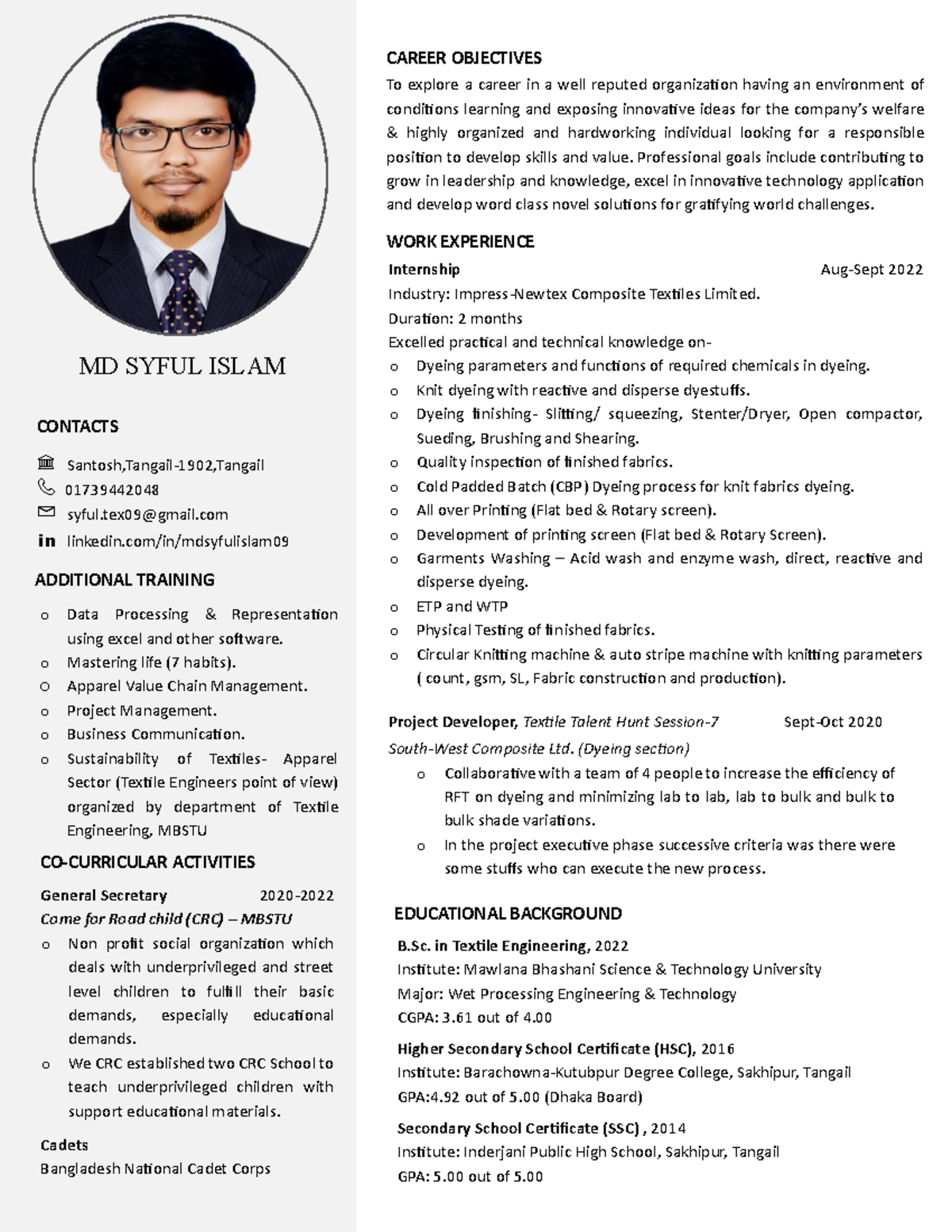 Share Resume of Md. Syful Islam - MD SYFUL ISLAM CAREER OBJECTIVES To ...