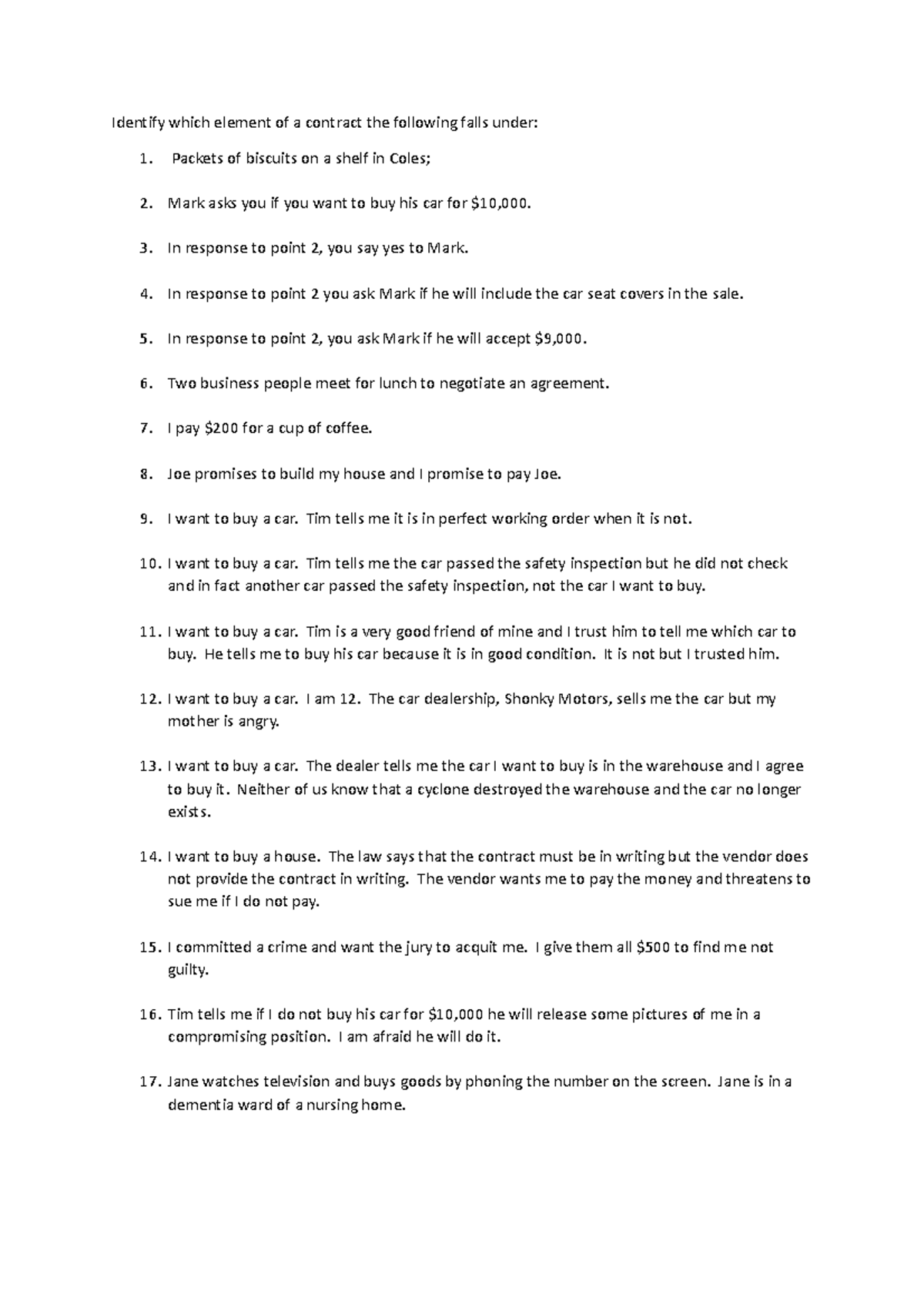 Questions about elements - Identify which element of a contract the ...