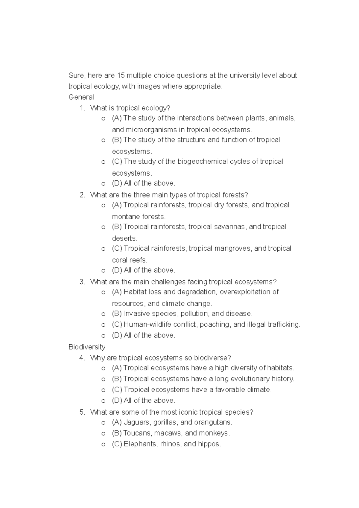 ecology biology essay questions