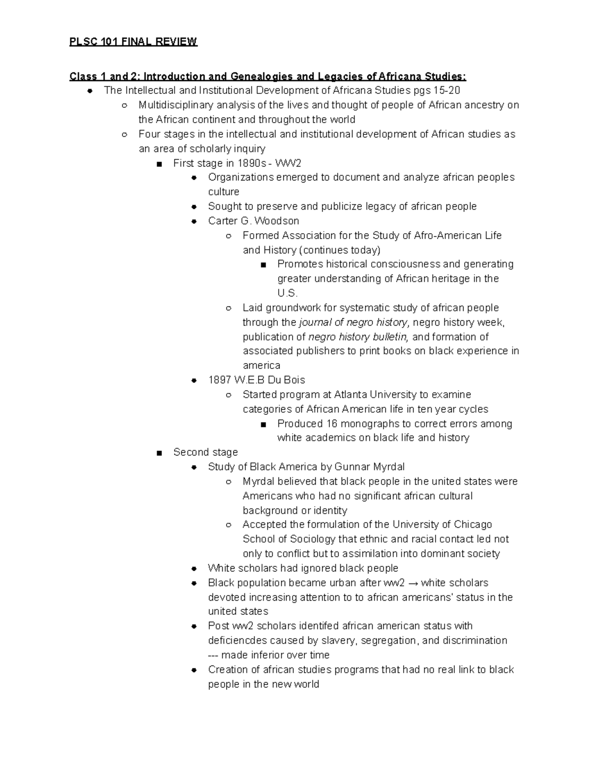 Plsc Final Review - Plsc 101 Final Review Class 1 And 2: Introduction 