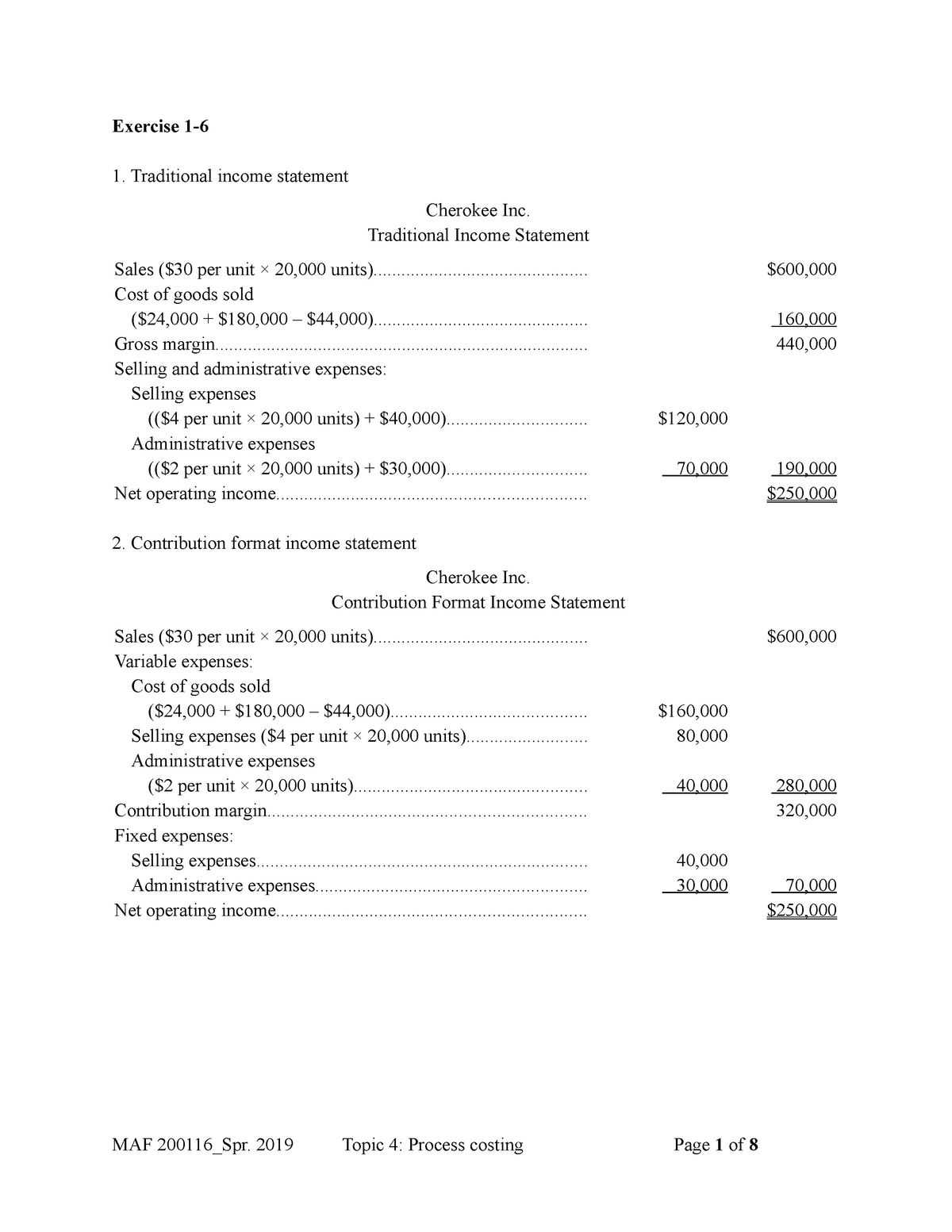 MAF exam notes - Exercise 1- Traditional income statement Cherokee Inc ...