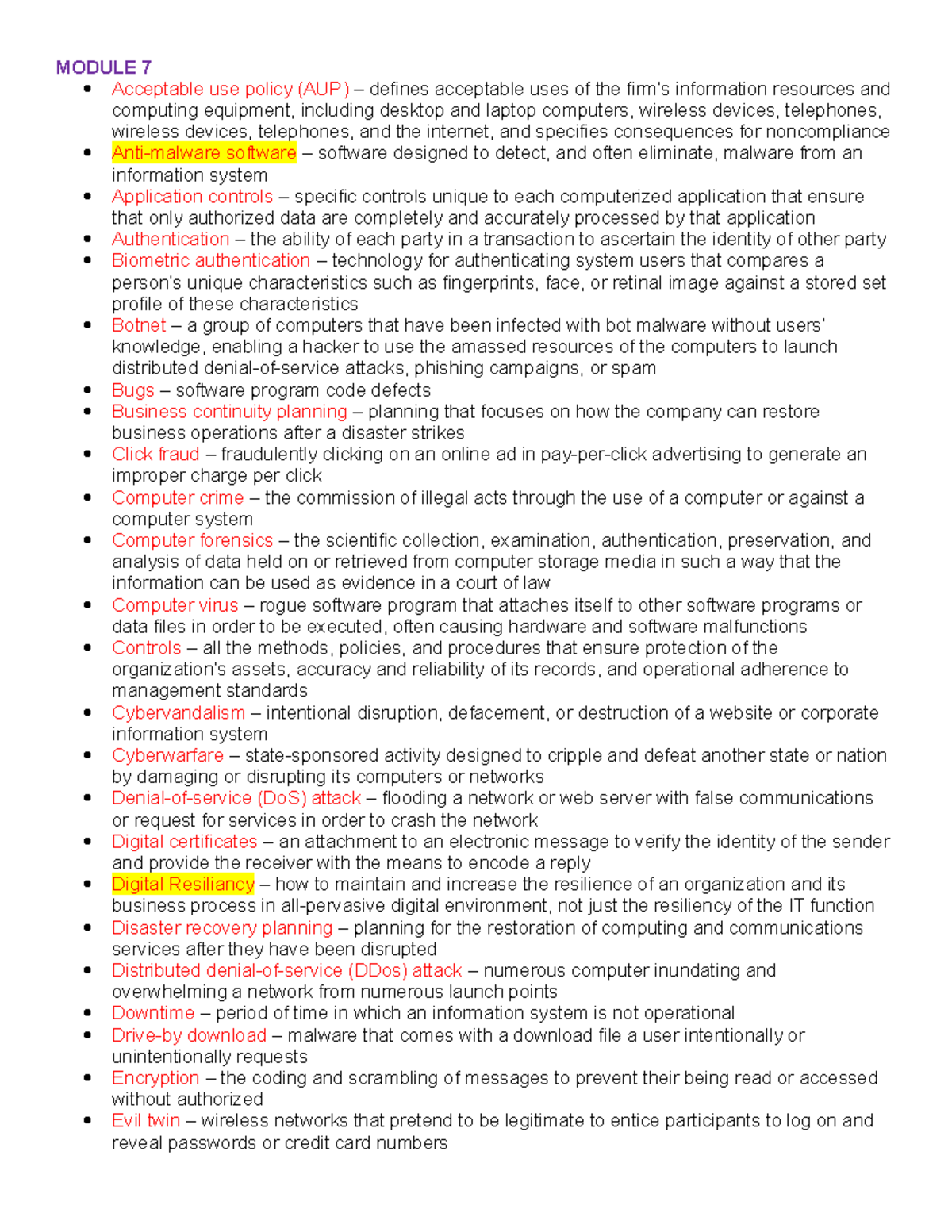 Module 7 KEY Terms - Dr. Donald Jones - Rawls College of Business ...
