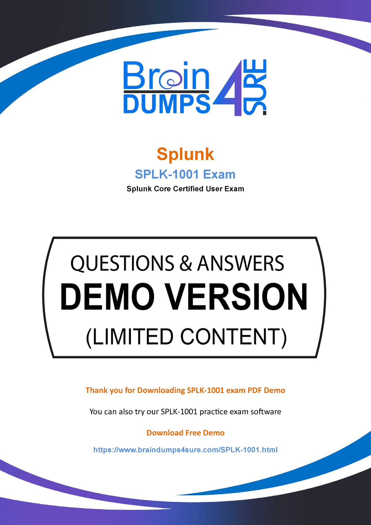 Valid Braindumps SPLK-1001 Free