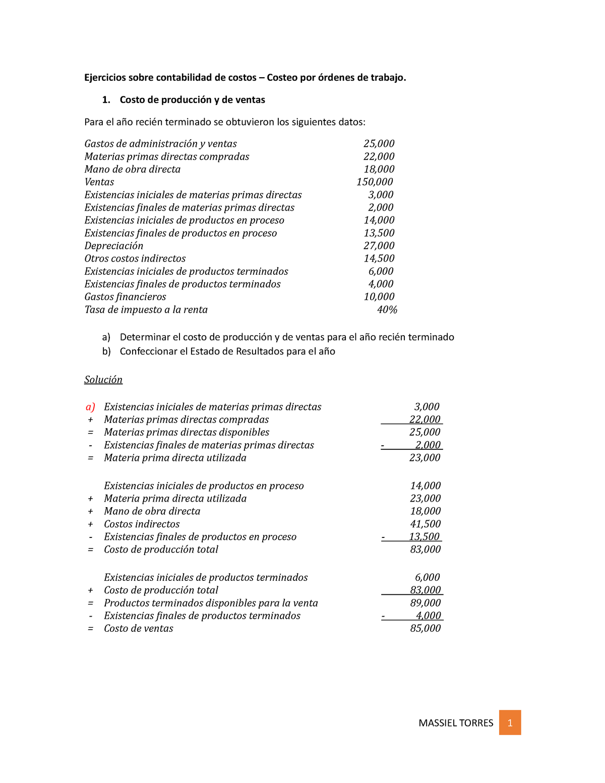 Ejercicios Sobre Contabilidad De Costos Ejercicios Sobre Contabilidad De Costos Costeo Por 6348