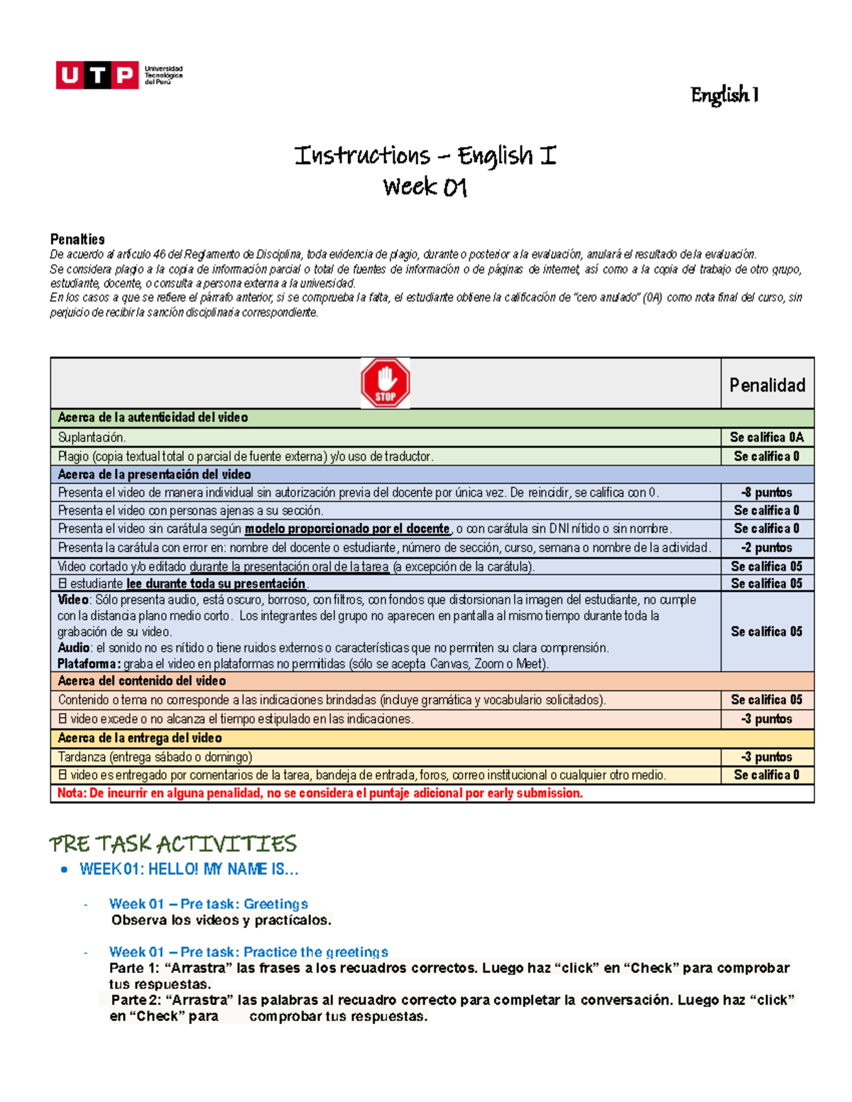 Week 01 - Indicaciones en Español - Inglés I - English I Instructions ...