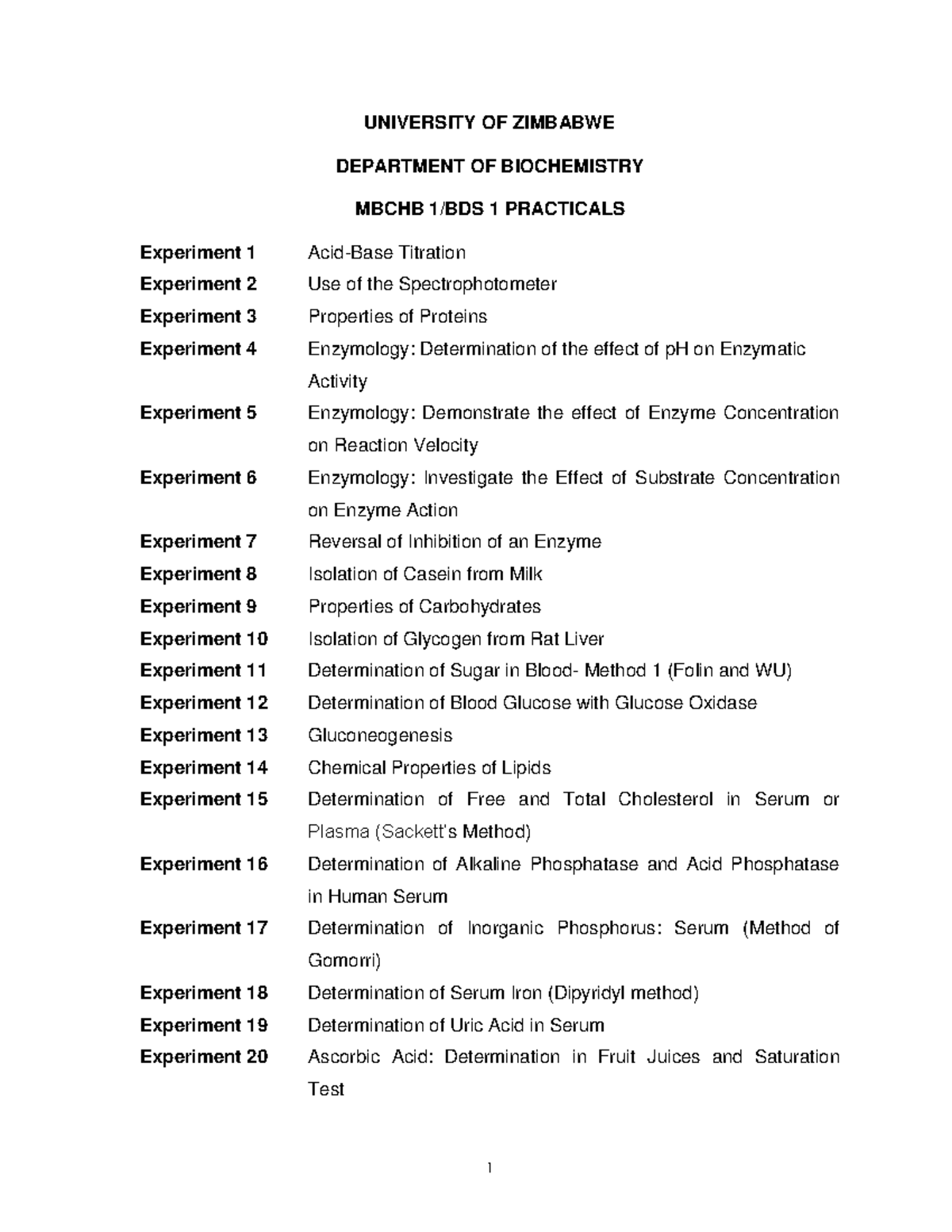 EAD - biochemistry notes - UNIVERSITY OF ZIMBABWE DEPARTMENT OF ...