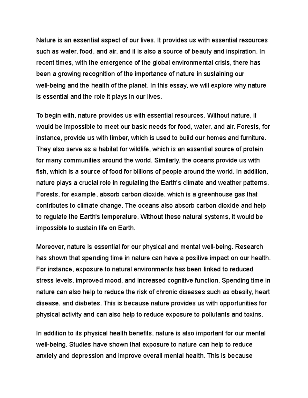 Studoc - class notes - Nature is an essential aspect of our lives. It ...