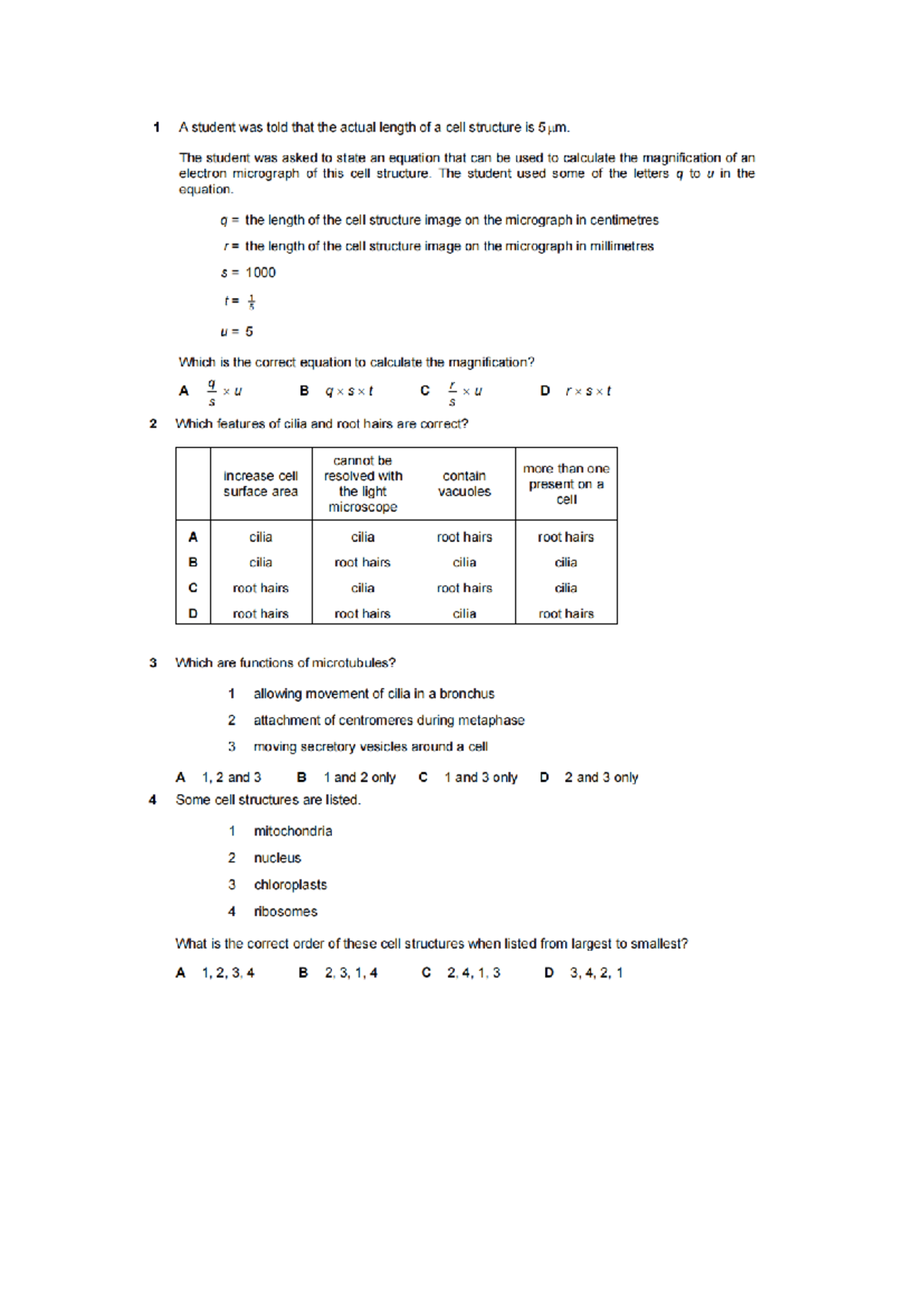 BIO MCQ 2019 1 - MCQ for Biology - Concepts of Biology - Studocu