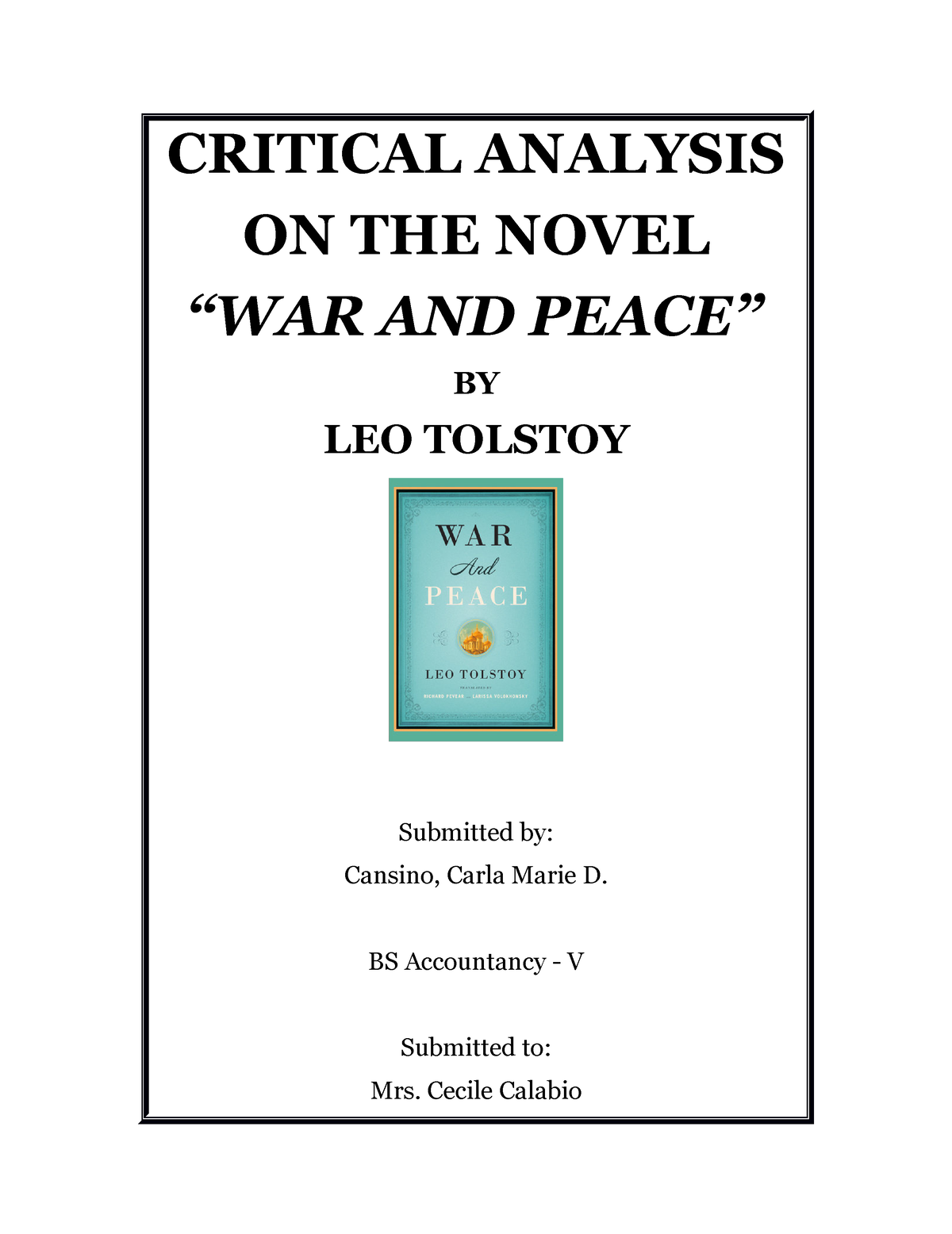 war and peace tolstoy essay