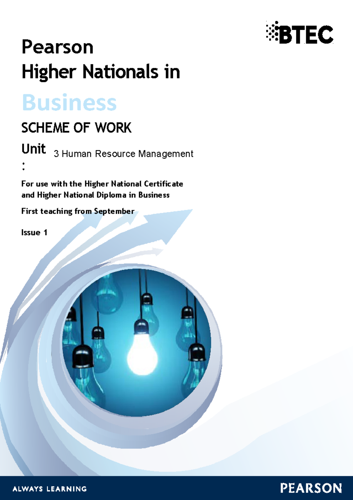 HRM Scheme of Work Fall 2021 Pearson Higher Nationals in Business