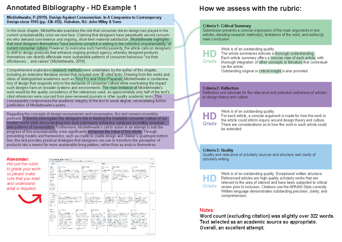 HD Example 1 - How we assess with the rubric: Criteria 1: Critical ...