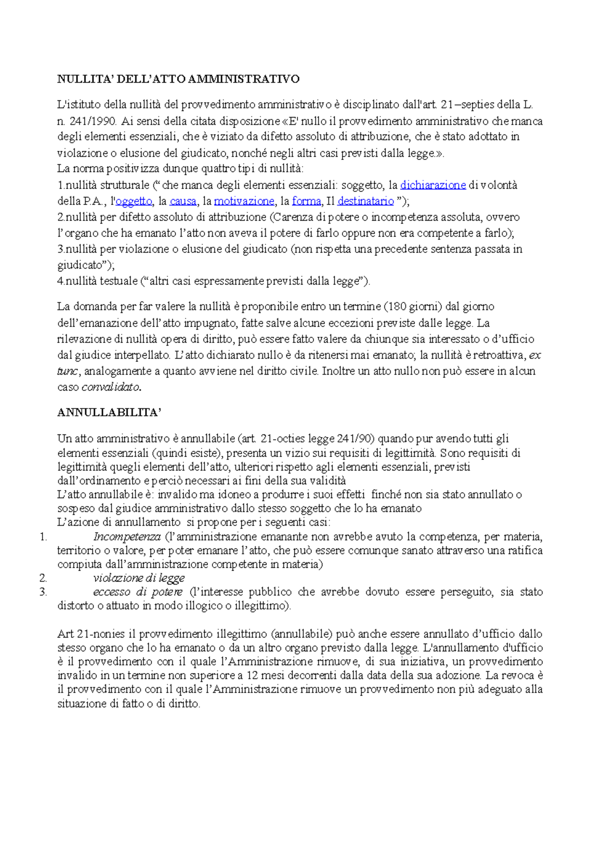 Nullità e annullabilità atto amministrativo NULLITA’ DELL’ATTO