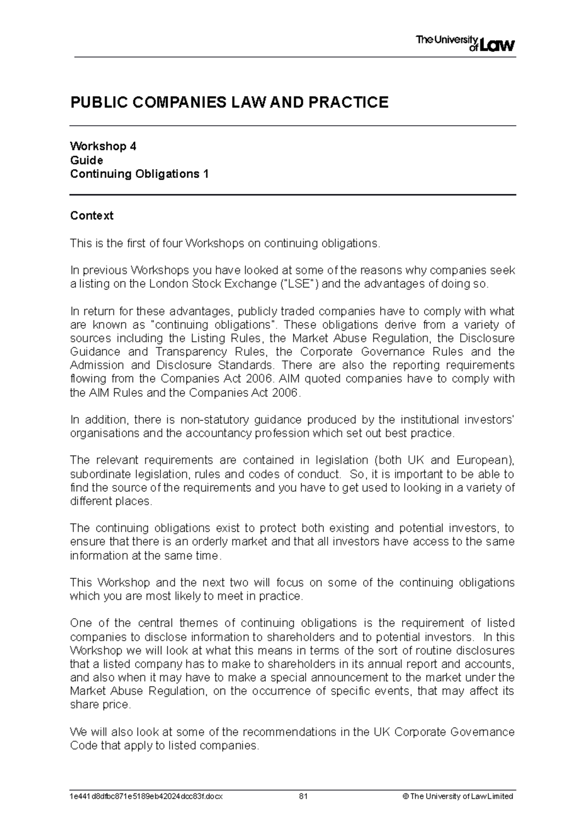 1920 pub ws04 ce01 guide - PUBLIC COMPANIES LAW AND PRACTICE Workshop 4 ...