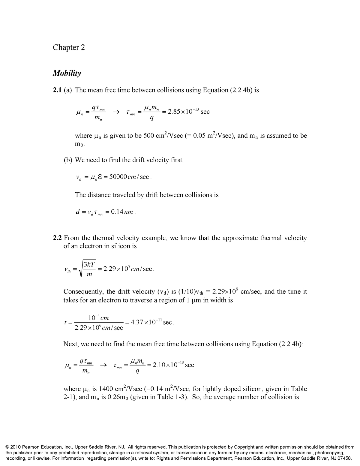 Ch2 - chenming hu - Chapter 2 Mobility 2 (a) The mean free time between ...