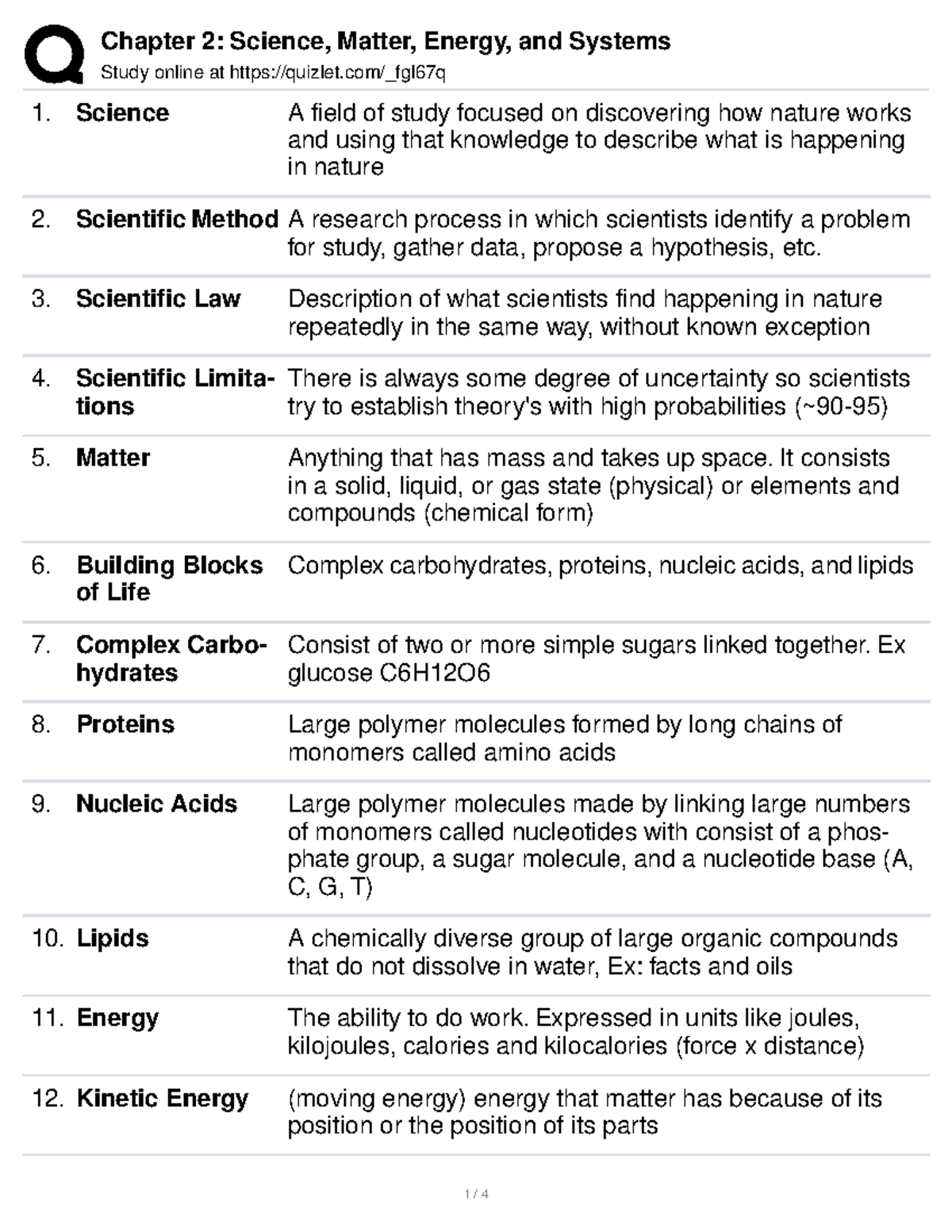 Chapter 2 Quizlet Terms Study online at quizlet/_fgl67q Science A