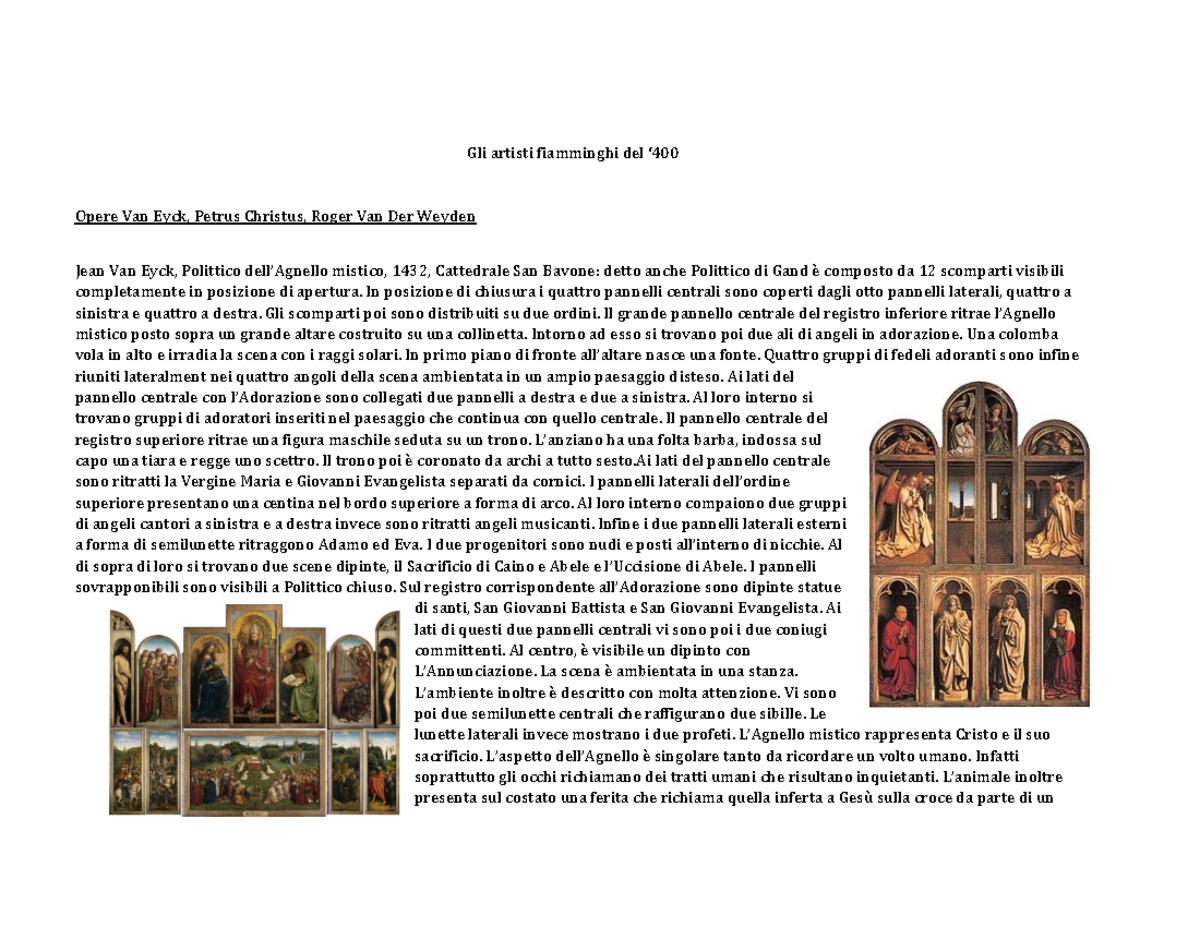 Artisti fiamminghi Bellini Gli artisti fiamminghi del ‘ Opere Van