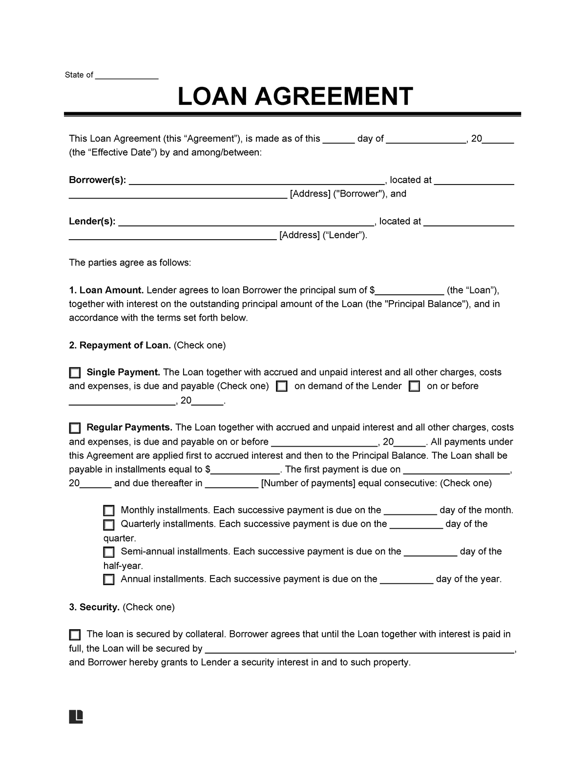 Loan agreement template 2023 - State of ______________ LOAN AGREEMENT ...