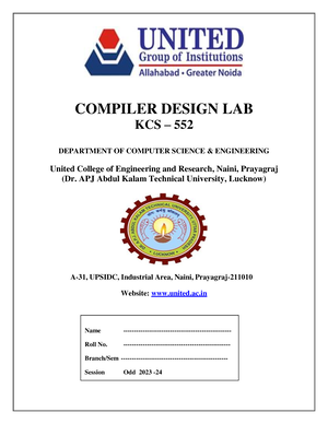 Compiler Design Assignment Unit-1 - United College Of Engineering And ...