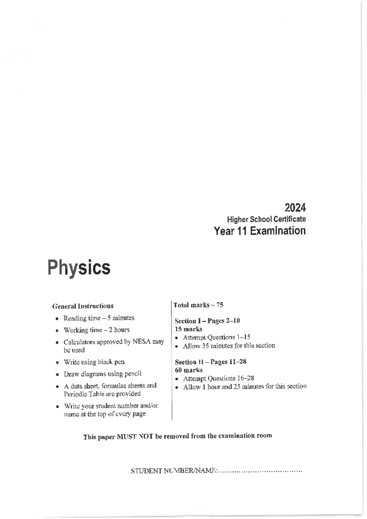 2024 Physics Prelim 2024 Higher School Certificate Year 11