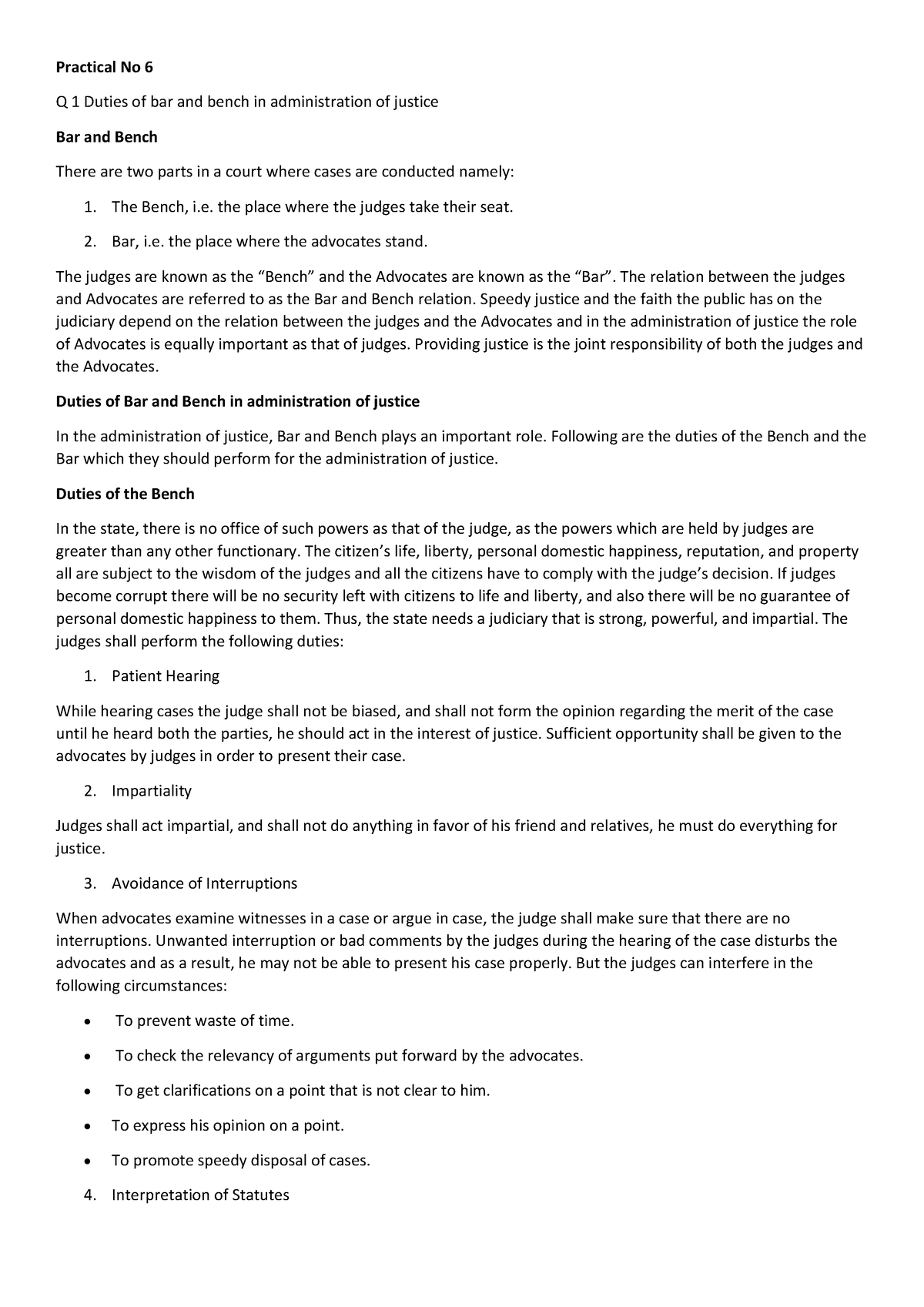 Professional Ethics- Practical 06 - Practical No 6 Q 1 Duties of bar ...