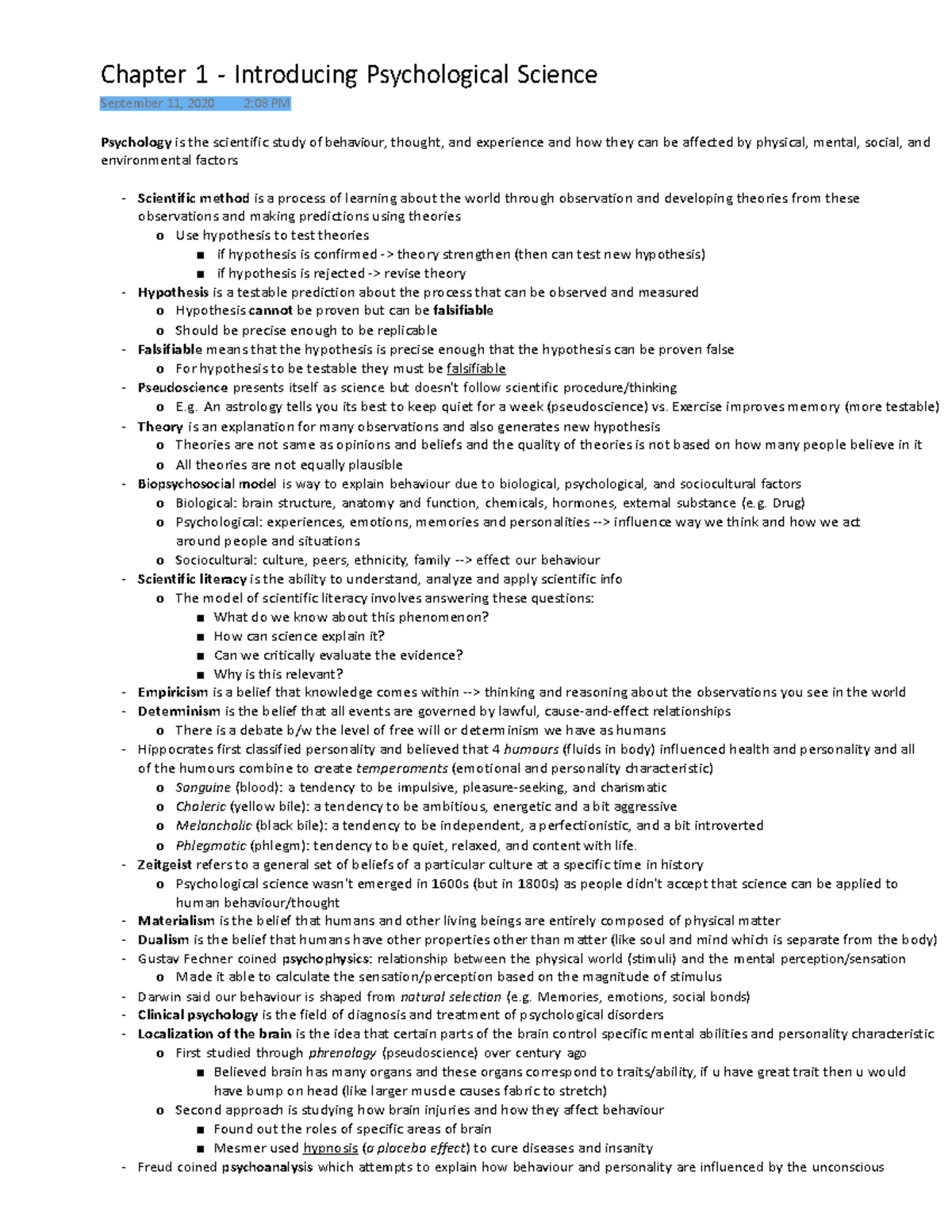 Chapter 1 Copy (1) Copy - Psyc Notes - Chapter 1 - Introducing ...