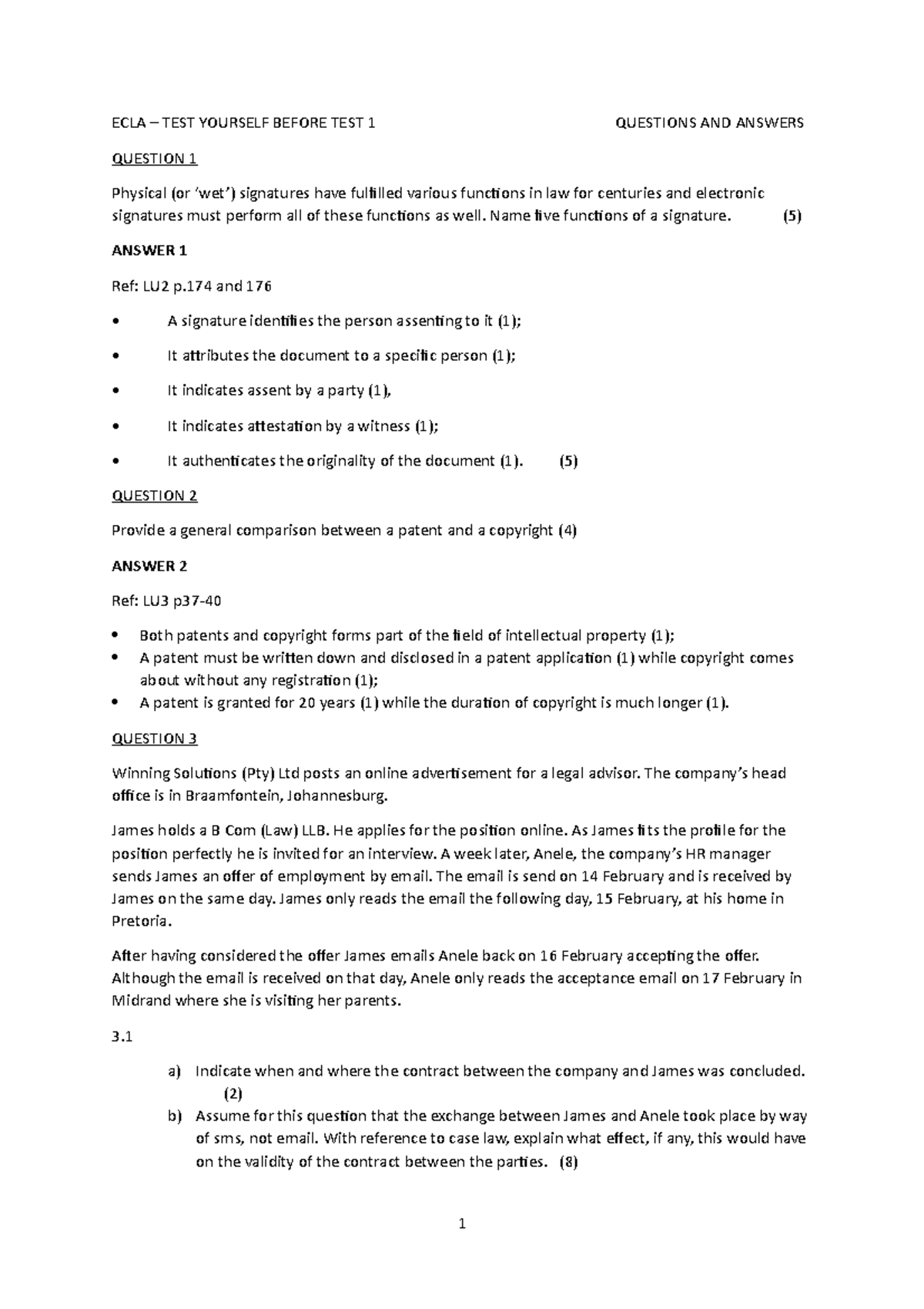 TEST 10 March 2020, questions and answers - ECLA – TEST YOURSELF BEFORE ...