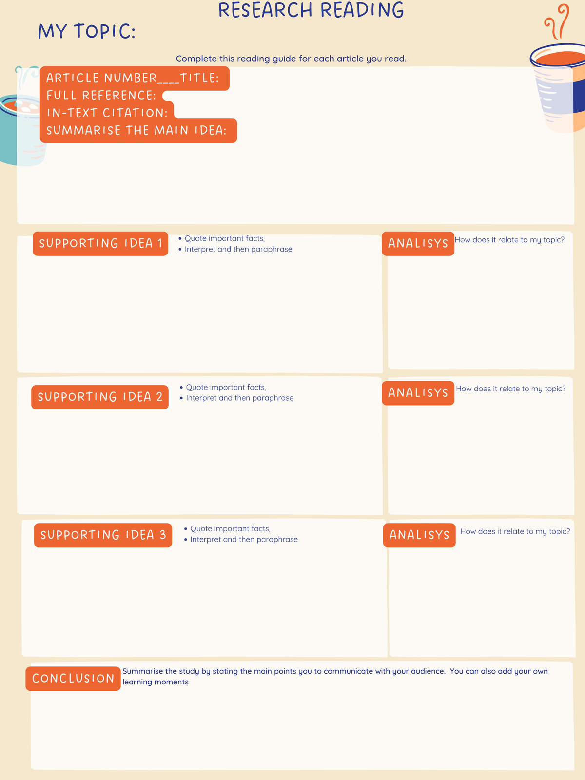 Research Reading Template RESEARCH READING MY TOPIC Complete This 