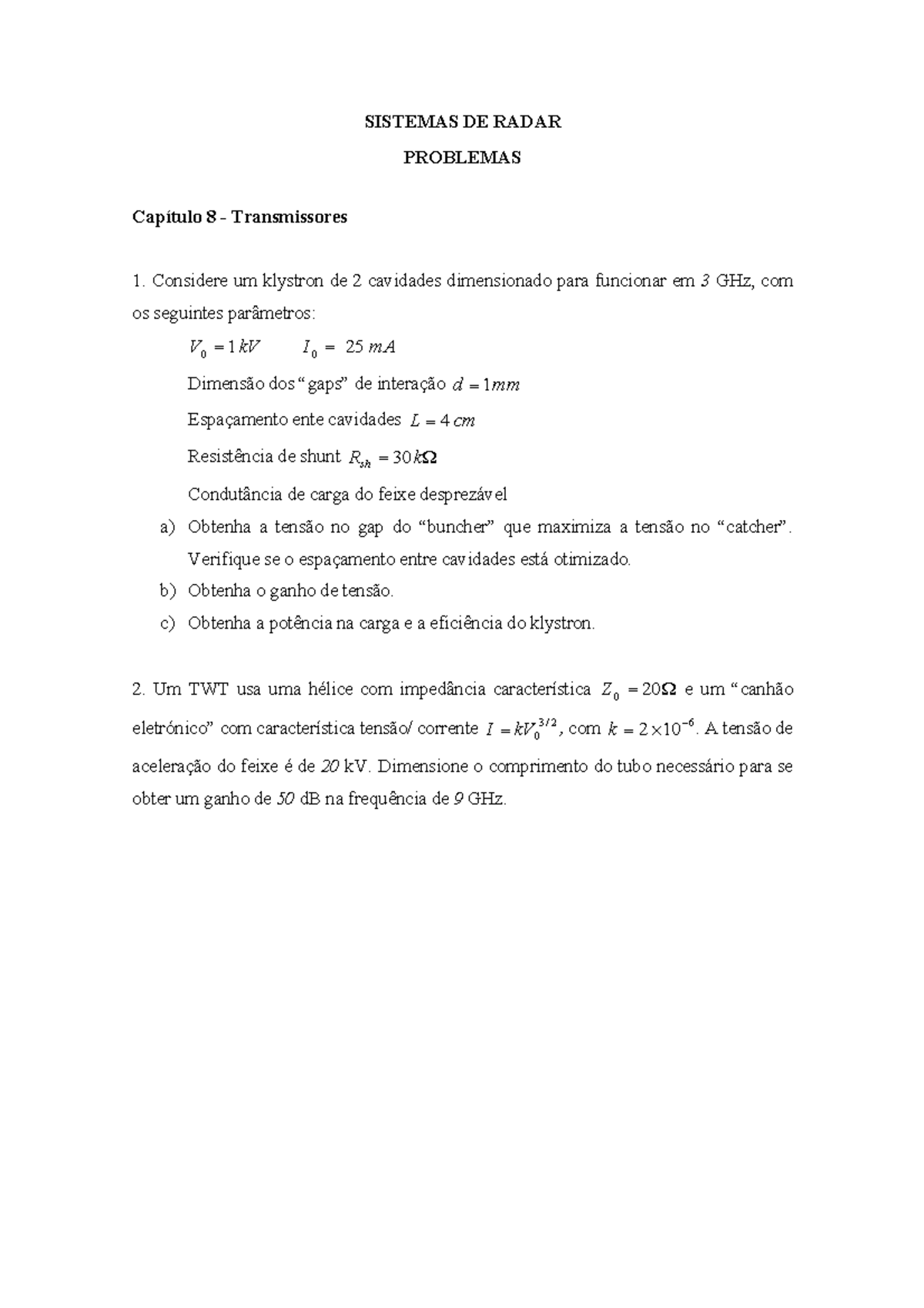 Srad Prática Cap8 Com Resolução Sistemas De Radar Problemas Capítulo 8 Transmissores 1 5753