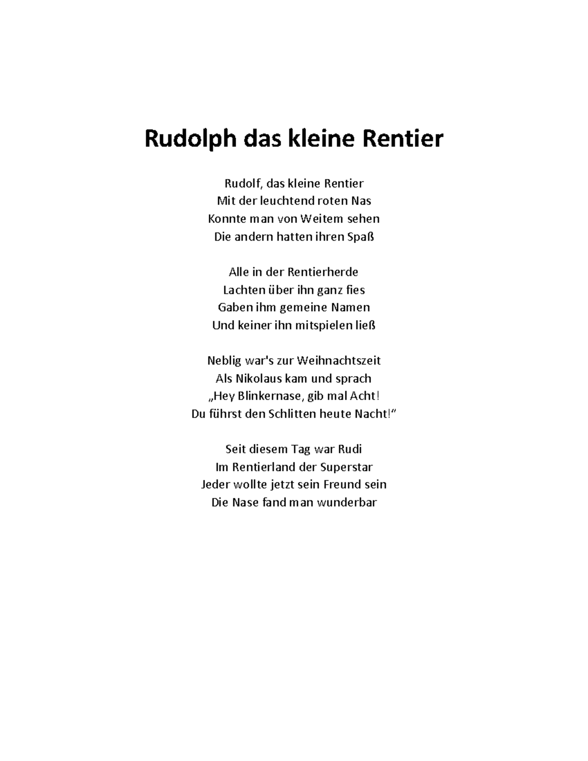Rudolf Das Kleine Rentier Text Deutsch