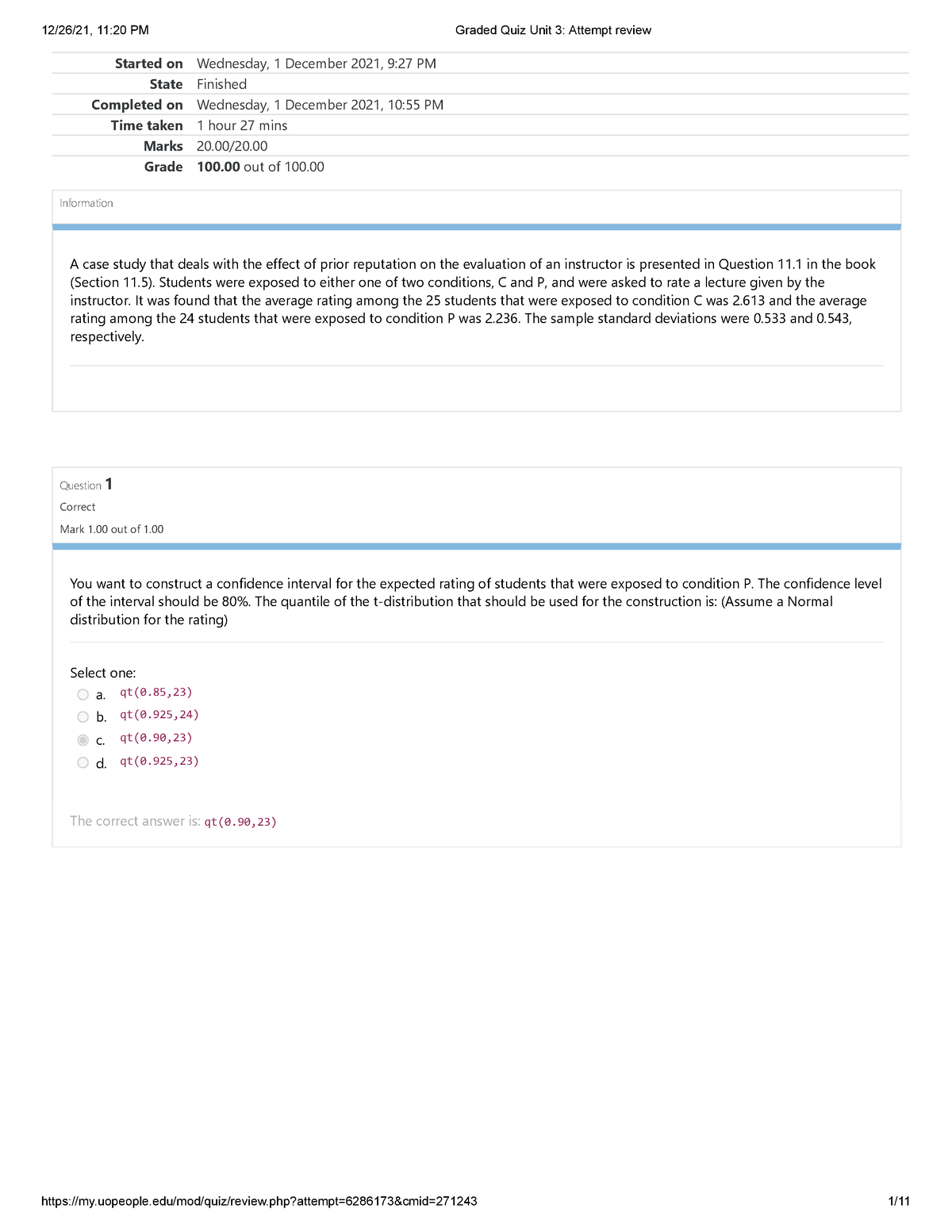 Graded Quiz Unit 3 Attempt Review - Started On Wednesday, 1 December ...