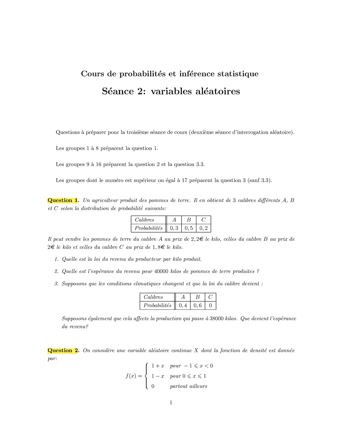 Séance 2 - Stat - Cours De Probabilit ́es Et Inf ́erence Statistique S ...