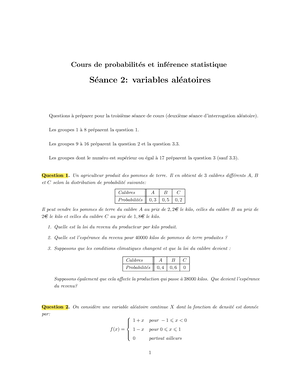 Séance 3 - Stat - Cours De Probabilit ́es Et Inf ́erence Statistique S ...