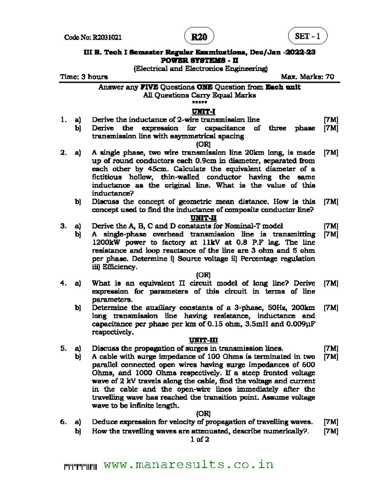 R2031021102022 Previous Year Question Papers Code No R2031021 R20 