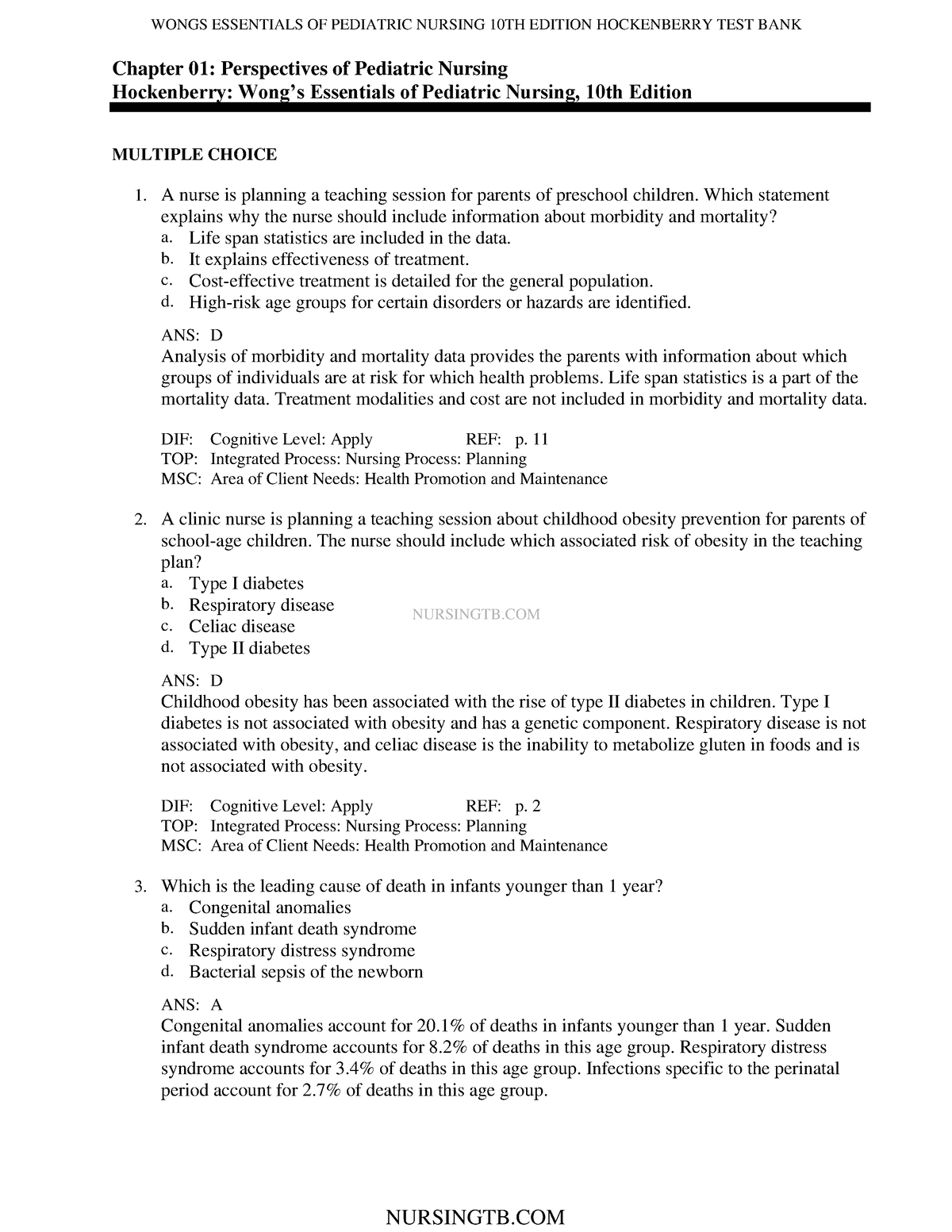 Peds Test Bank - Pediatric Lowdermilk - NURSINGTB Chapter 01 ...