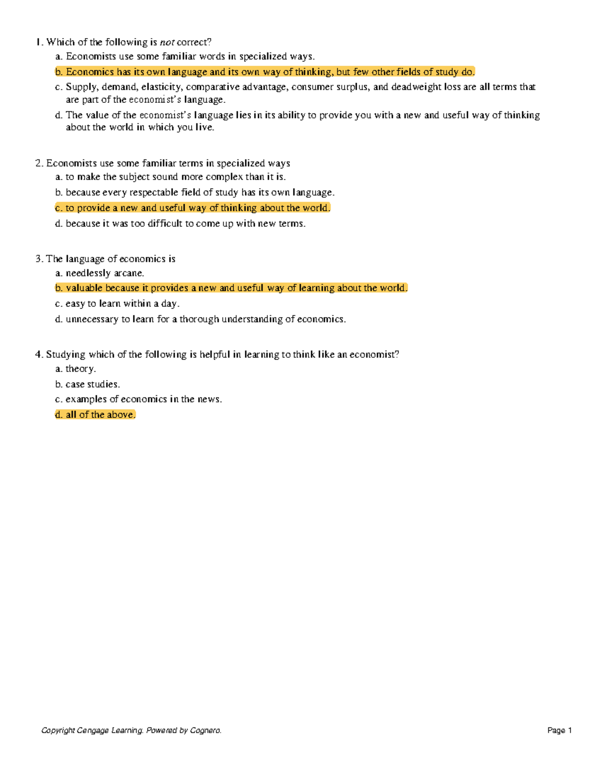 Sec 2.0 MC Thinking Like an Economist - Copyright Cengage Learning ...