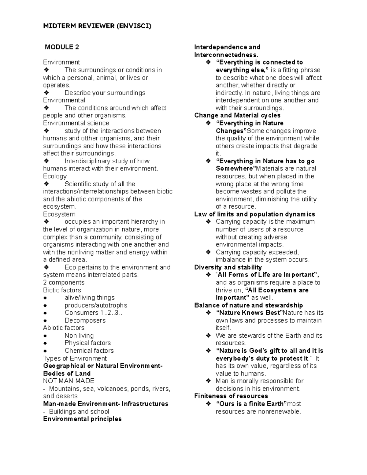 SCEN001TP Midterm Reviewer - MIDTERM REVIEWER (ENVISCI) MODULE 2 ...