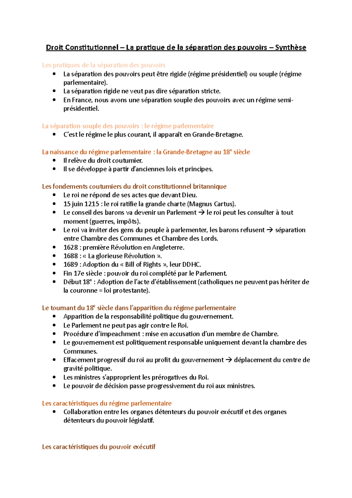 Droit Constitutionnel - Les pratiques de la séparation des pouvoirs ...