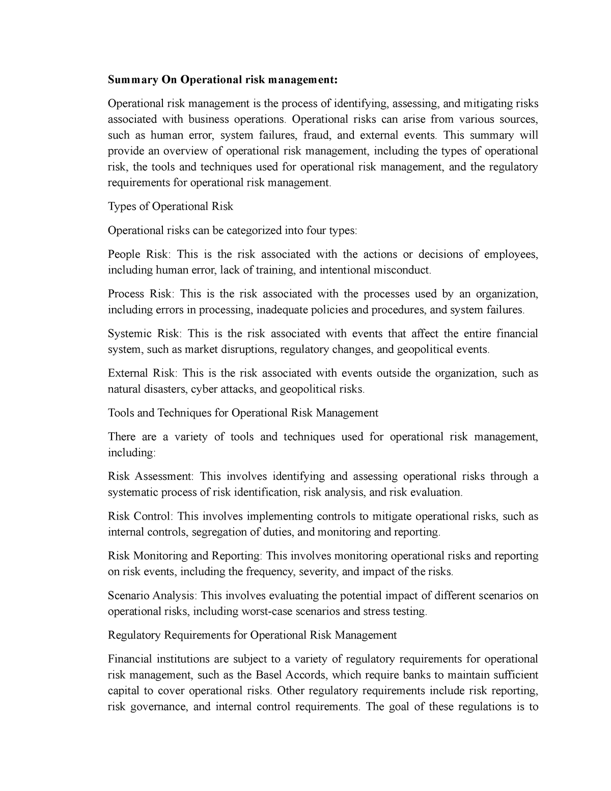 summary-on-operational-risk-management-summary-on-operational-risk