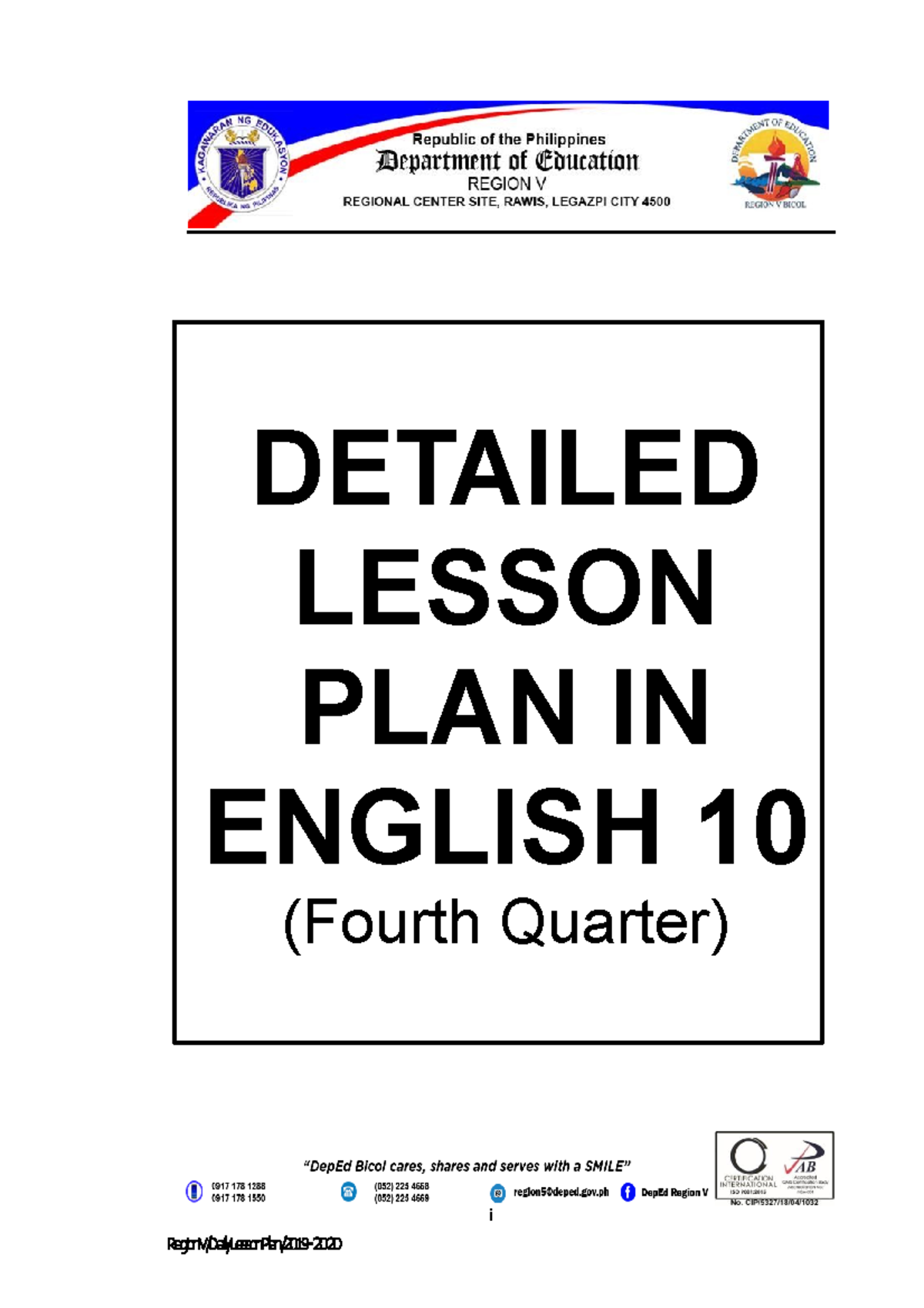 Grade 10 4th Quarter Dlp In Englishpdf RegionV DailyLessonPlan 2019 