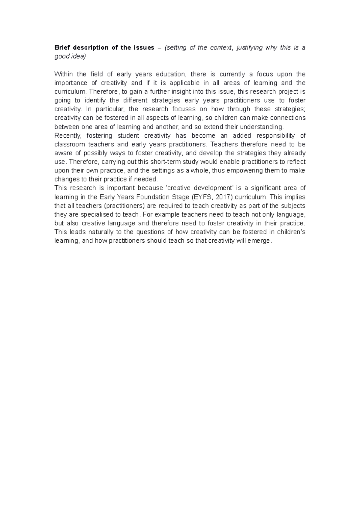 Brief description of the issues – - Therefore, to gain a further ...