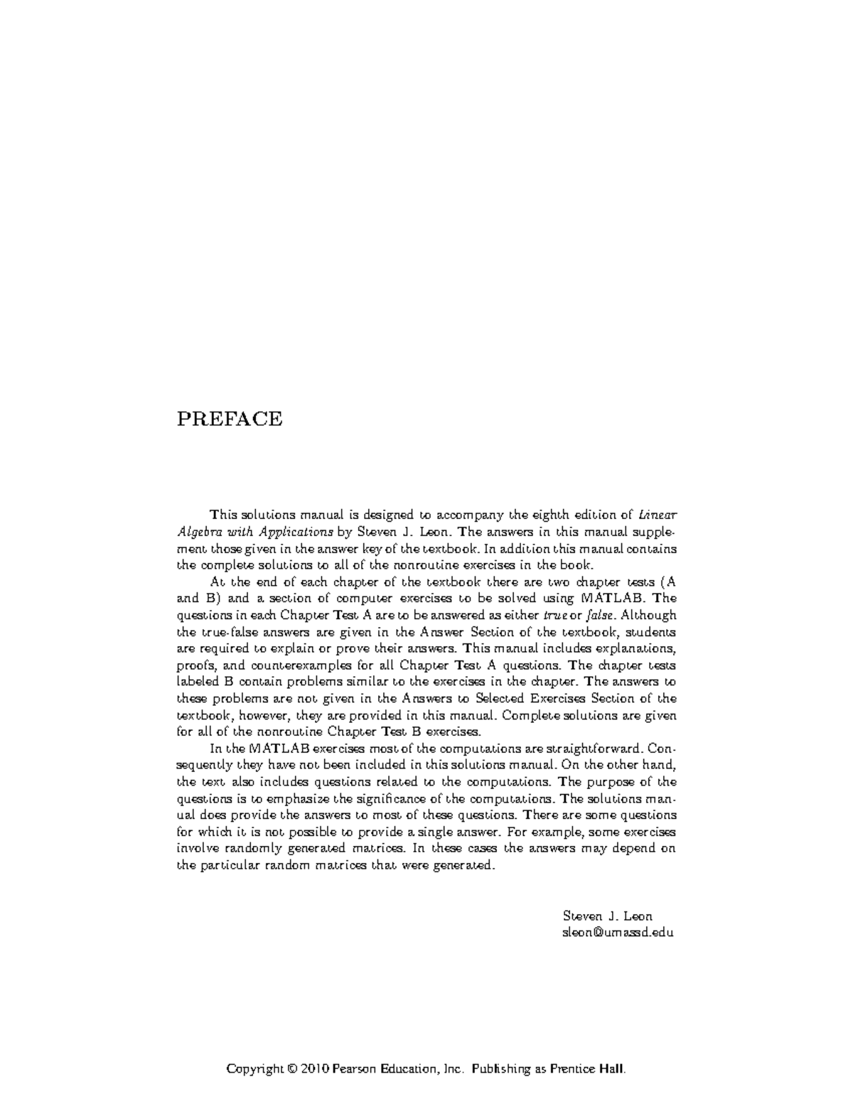 Steven j leon linear algebra with applications solutions manual