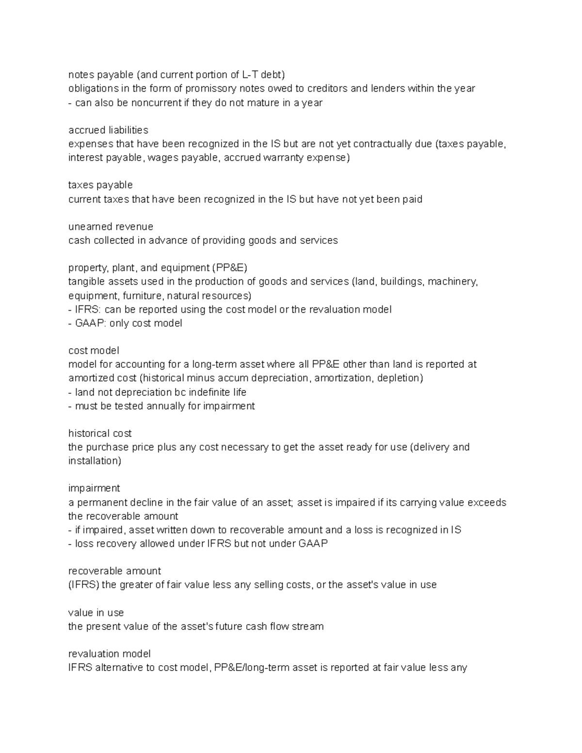 FR20 financial real estate study guide notes payable (and current