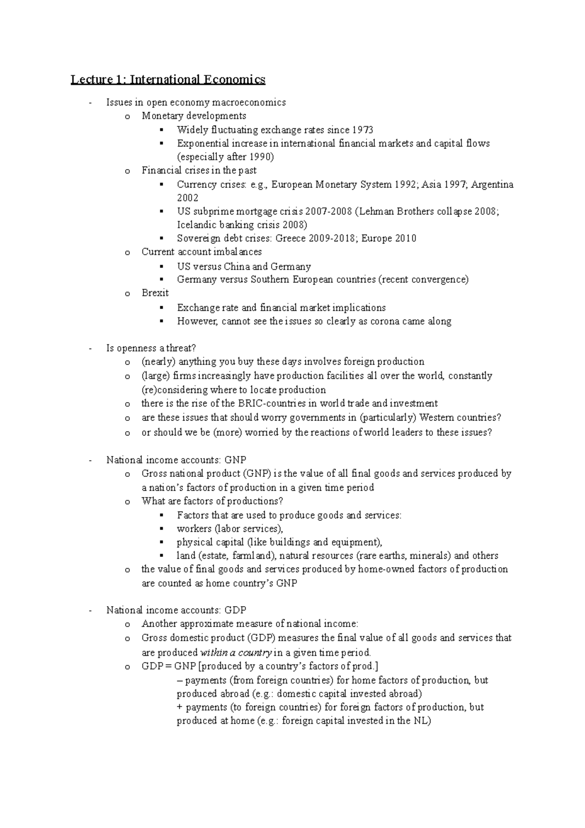 Lecture 1 International Economics - Lecture 1: International Economics ...